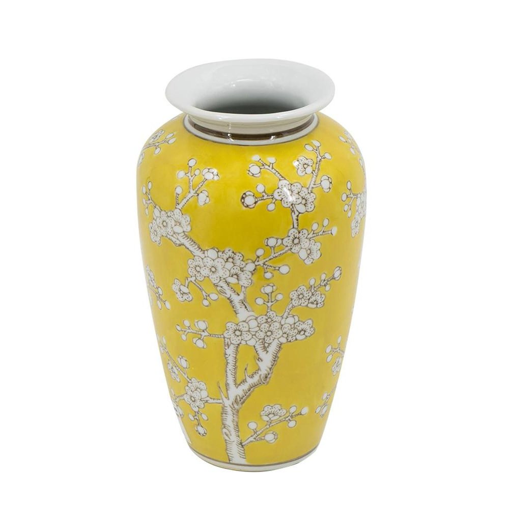 11" White And Yellow Floral Porcelain Urn Table Vase