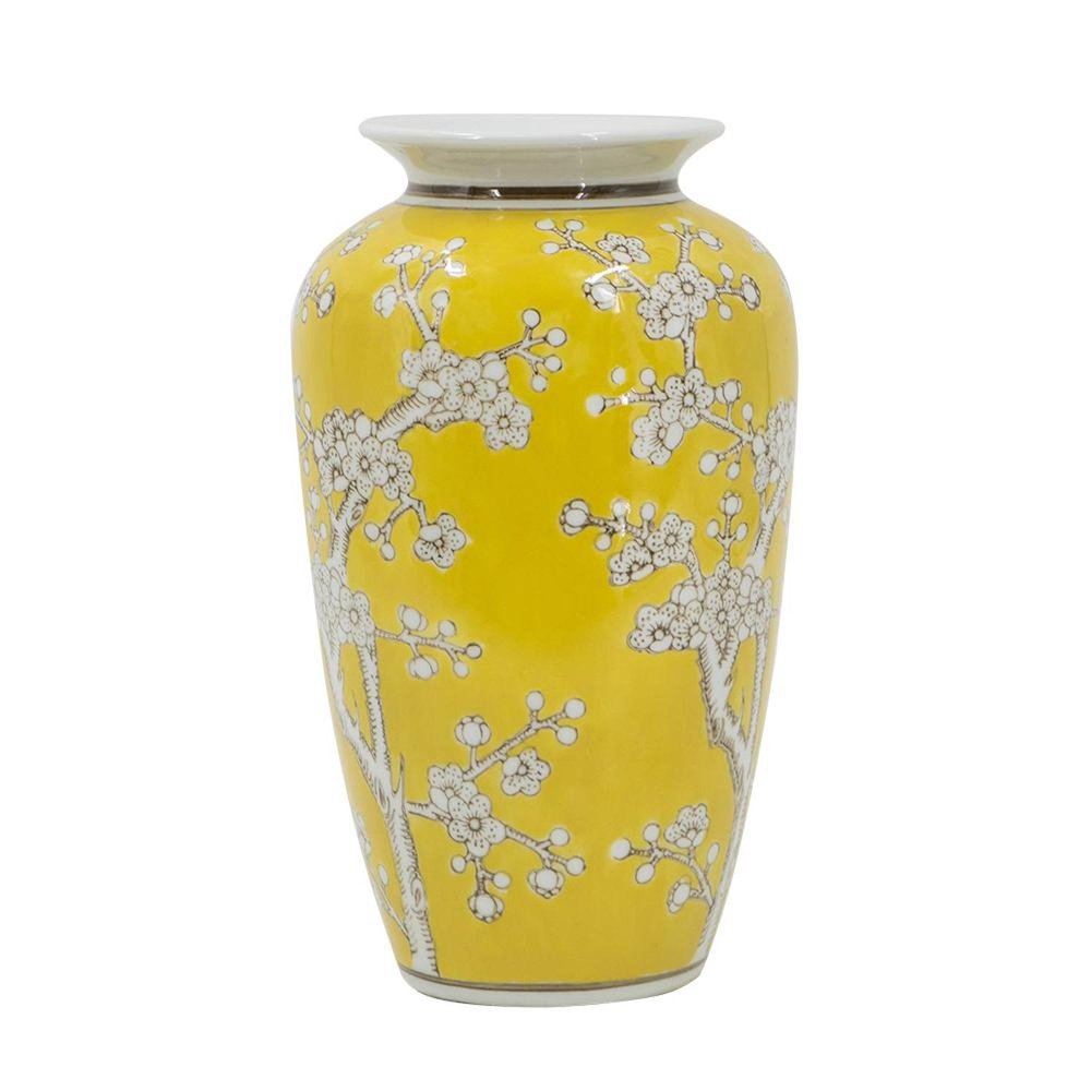 11" White And Yellow Floral Porcelain Urn Table Vase