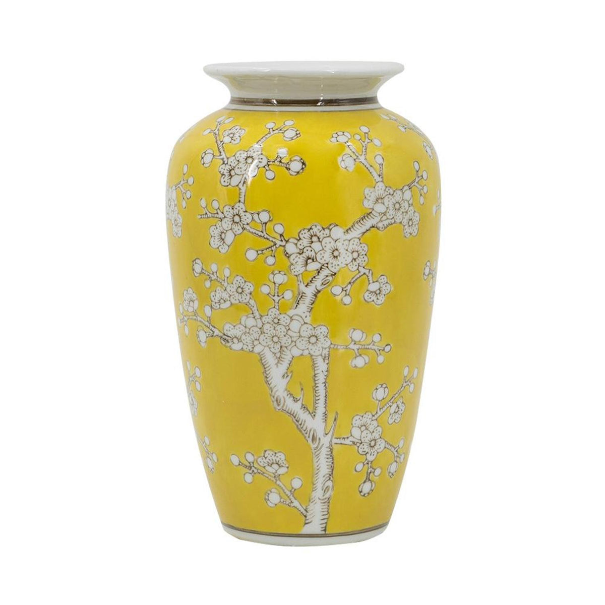 11" White And Yellow Floral Porcelain Urn Table Vase
