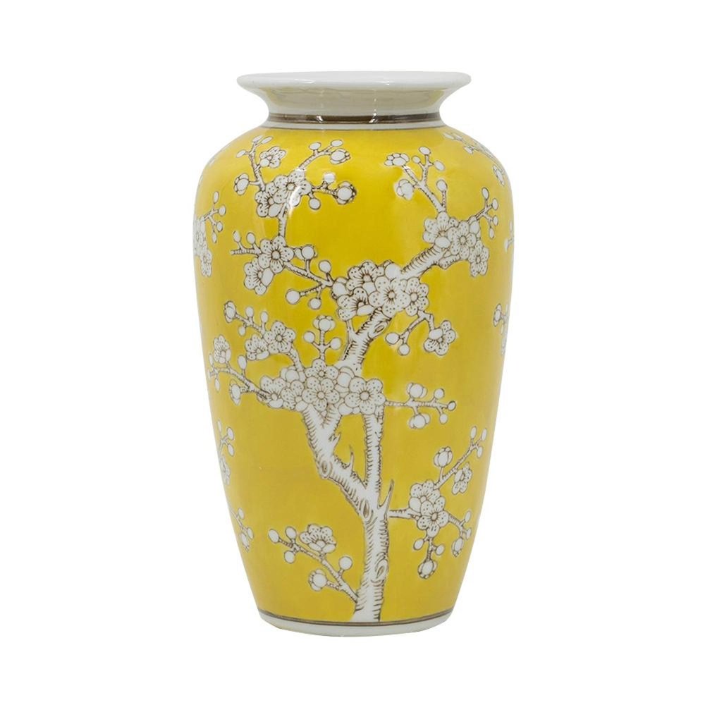11" White And Yellow Floral Porcelain Urn Table Vase