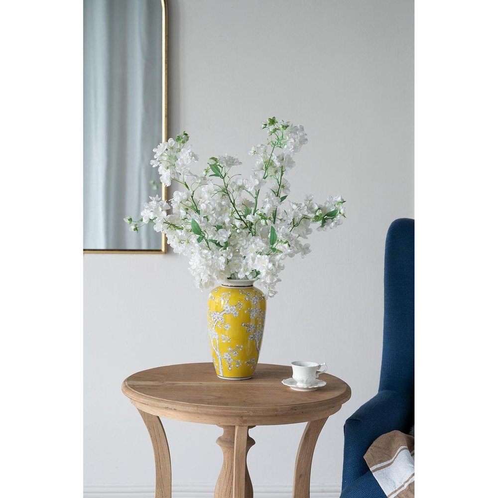 11" White And Yellow Floral Porcelain Urn Table Vase