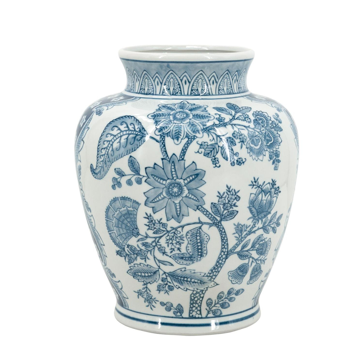 11" Light Blue And White Floral Round Porcelain Jar
