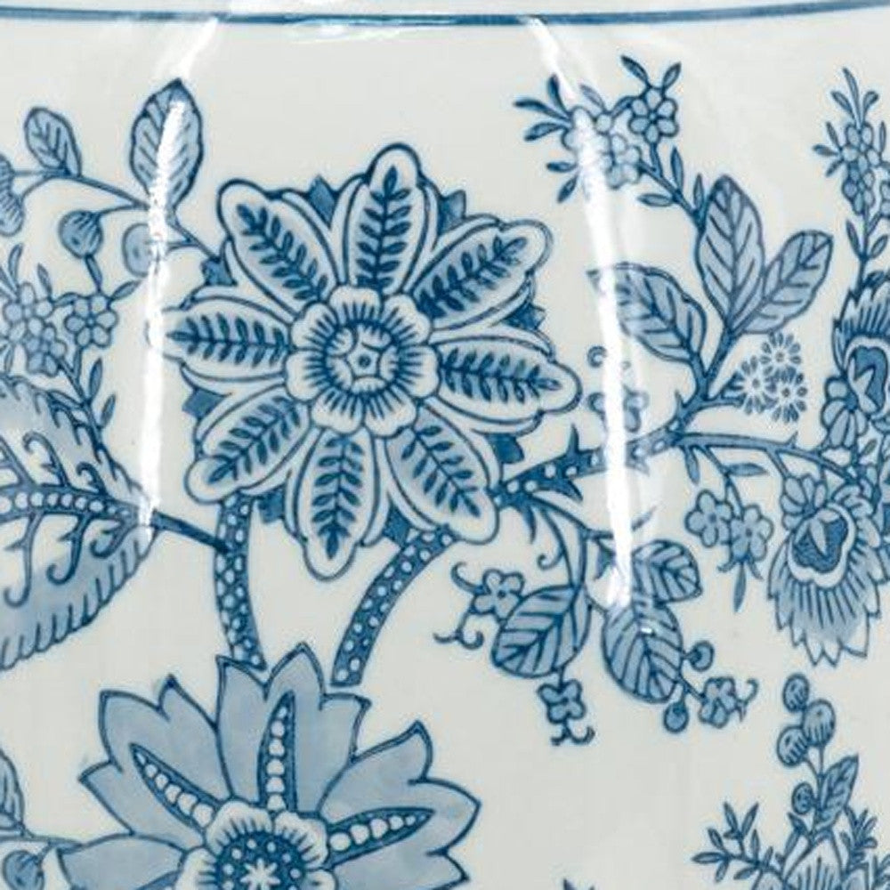 15" Light Blue And White Floral Porcelain Urn Vase
