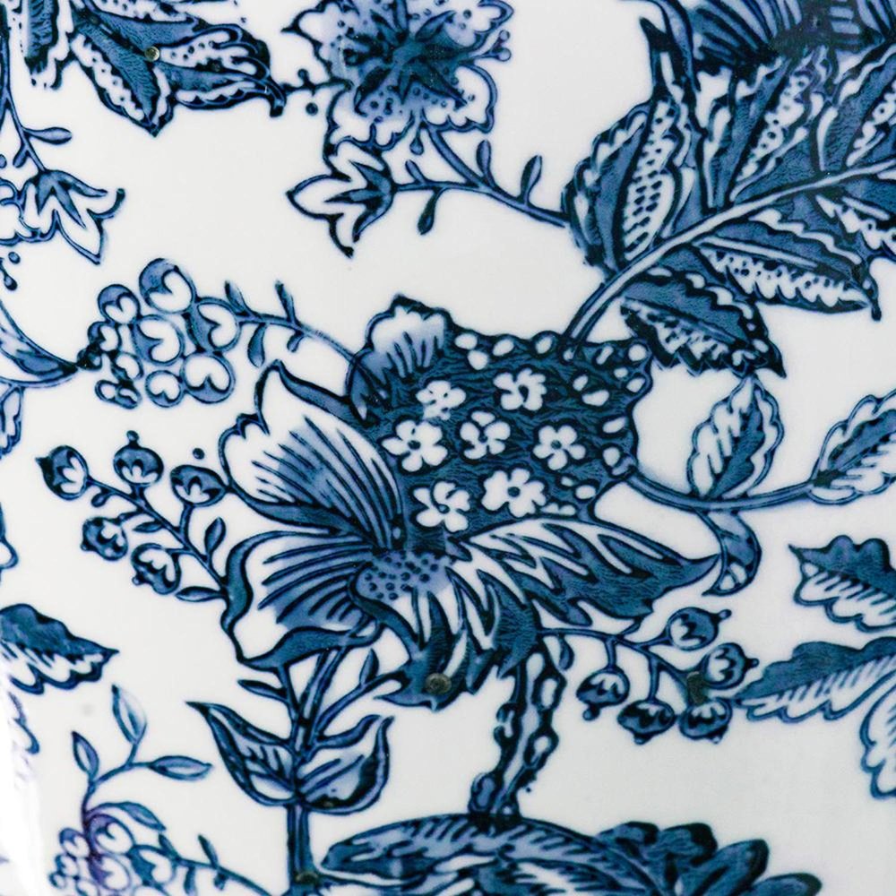 24" Blue And White Chinoiserie Porcelain Urn Table Vase