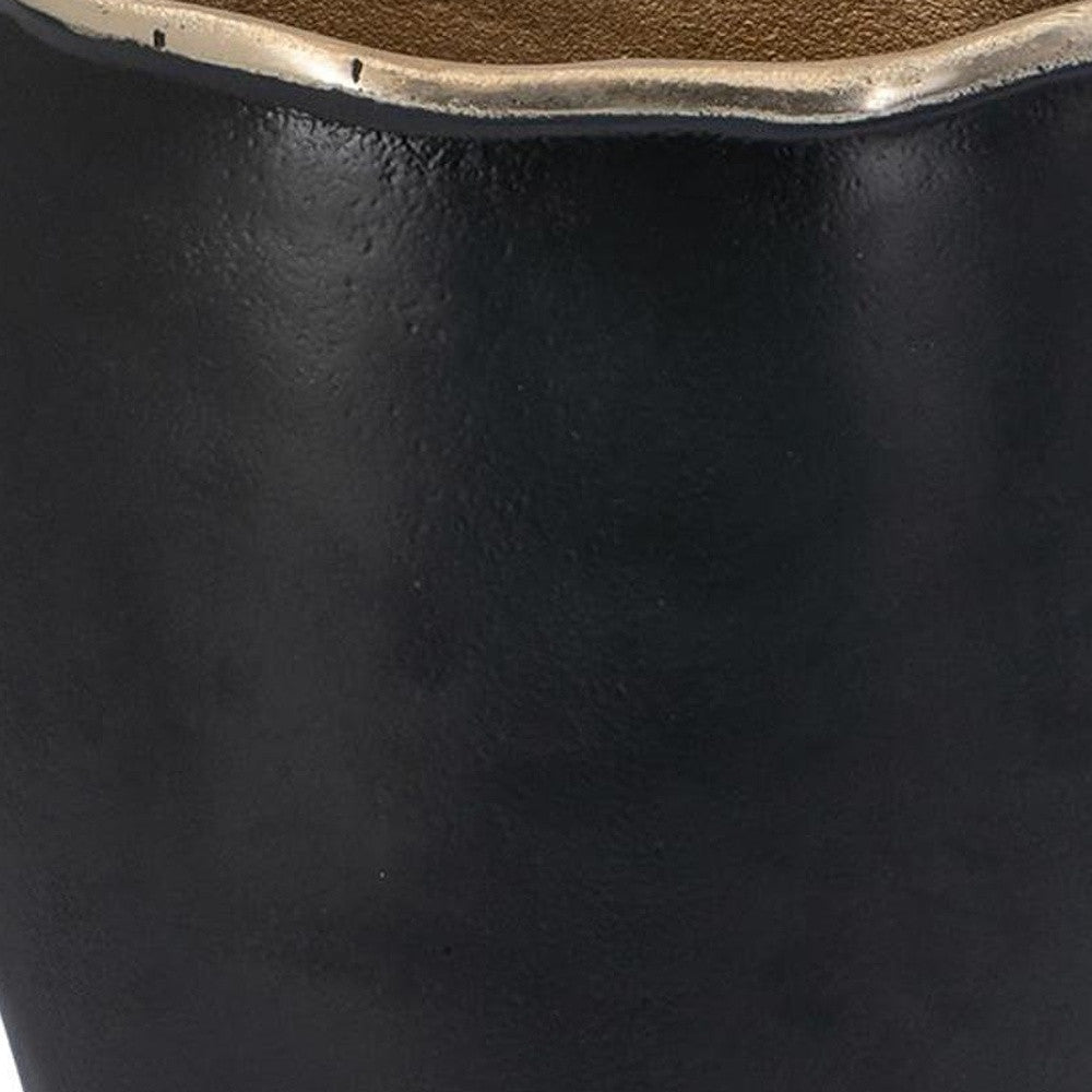 10" Black And Gold Cast Aluminum Oval Table Vase