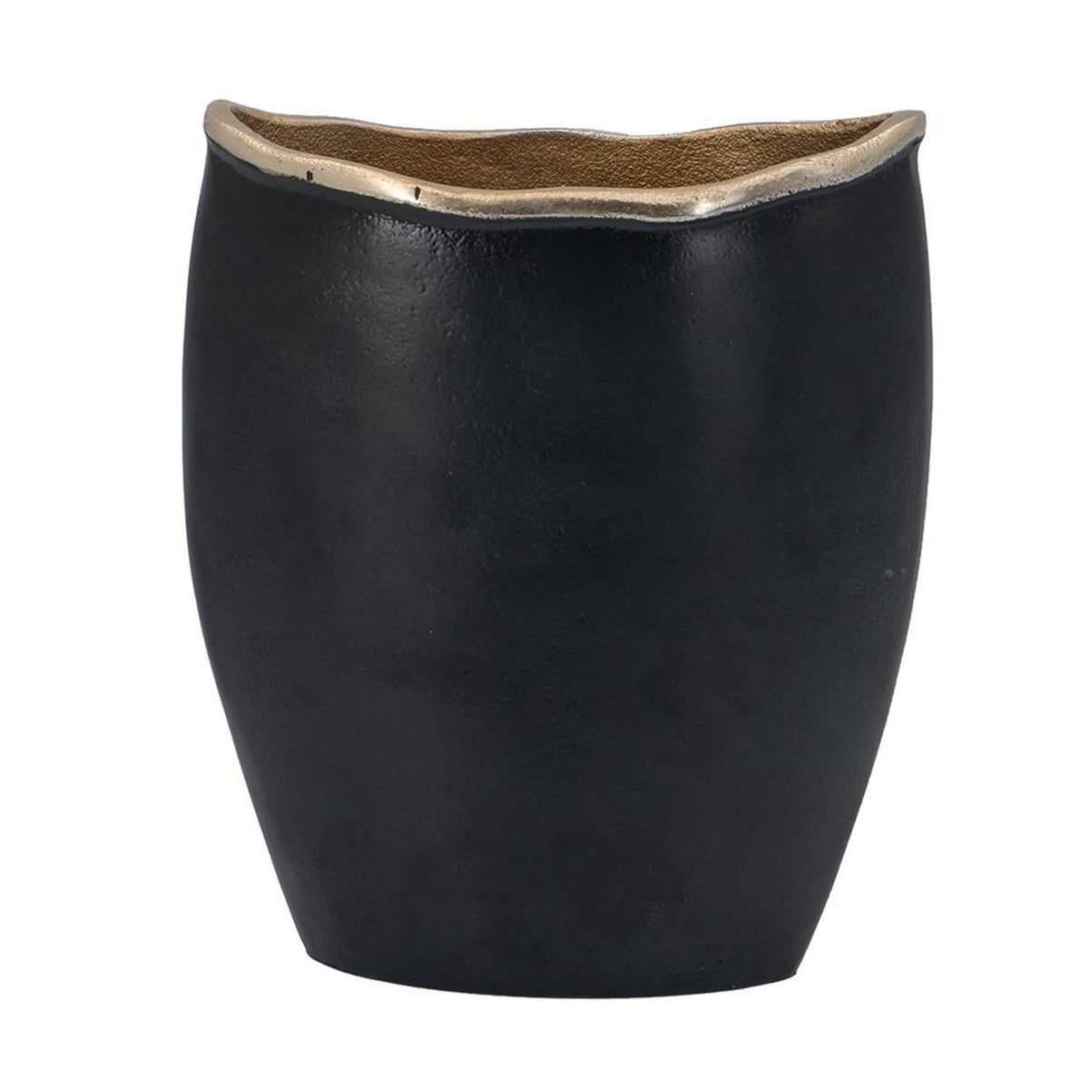 10" Black And Gold Cast Aluminum Oval Table Vase