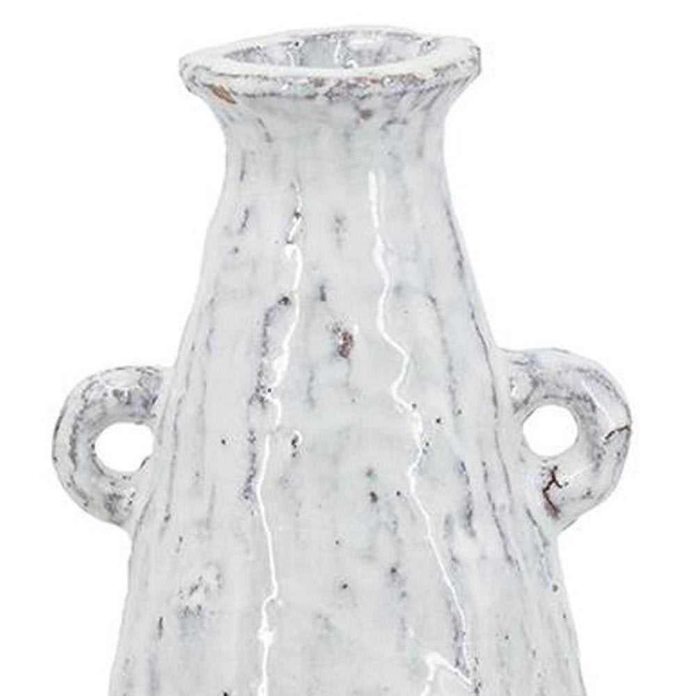 12" White Terracotta Tapered Jug Vase