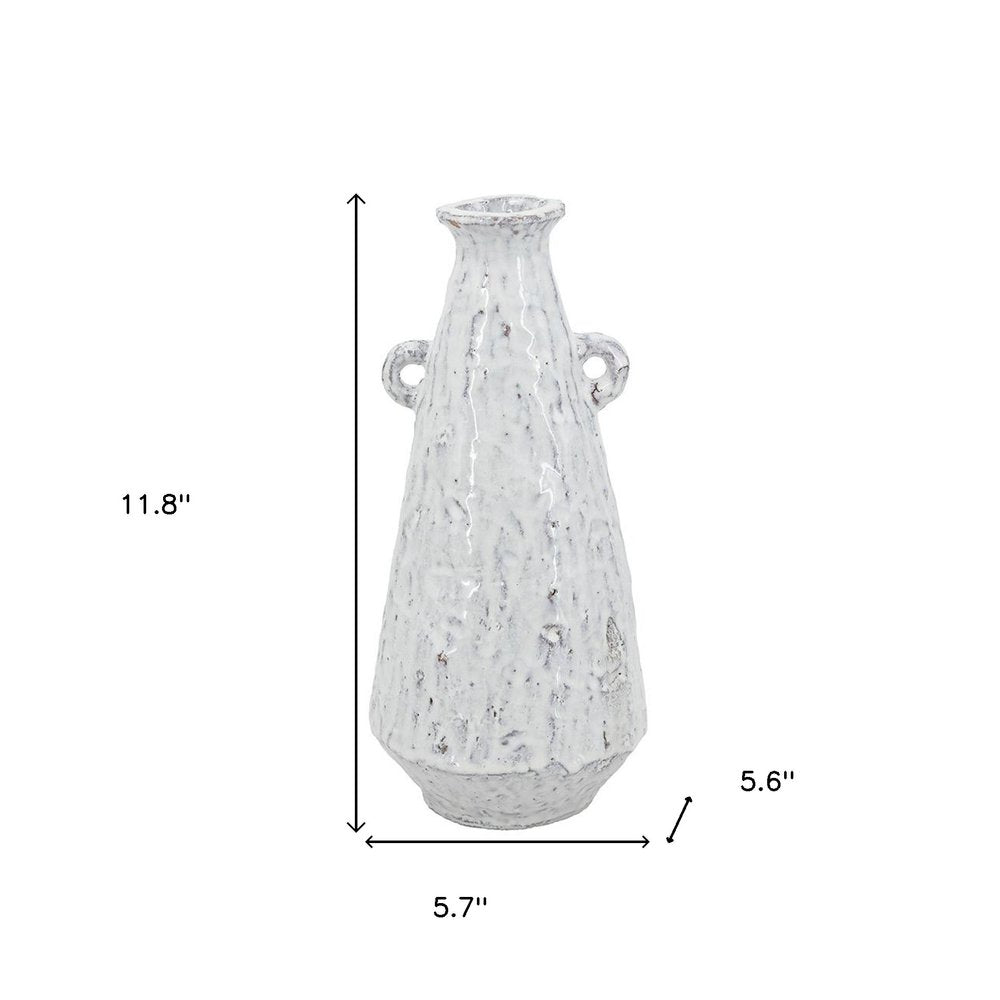 12" White Terracotta Tapered Jug Vase