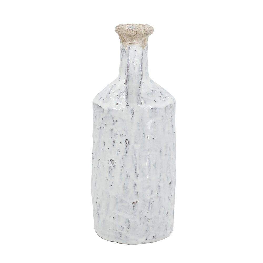 11" White Terracotta Cylinder Jug Vase