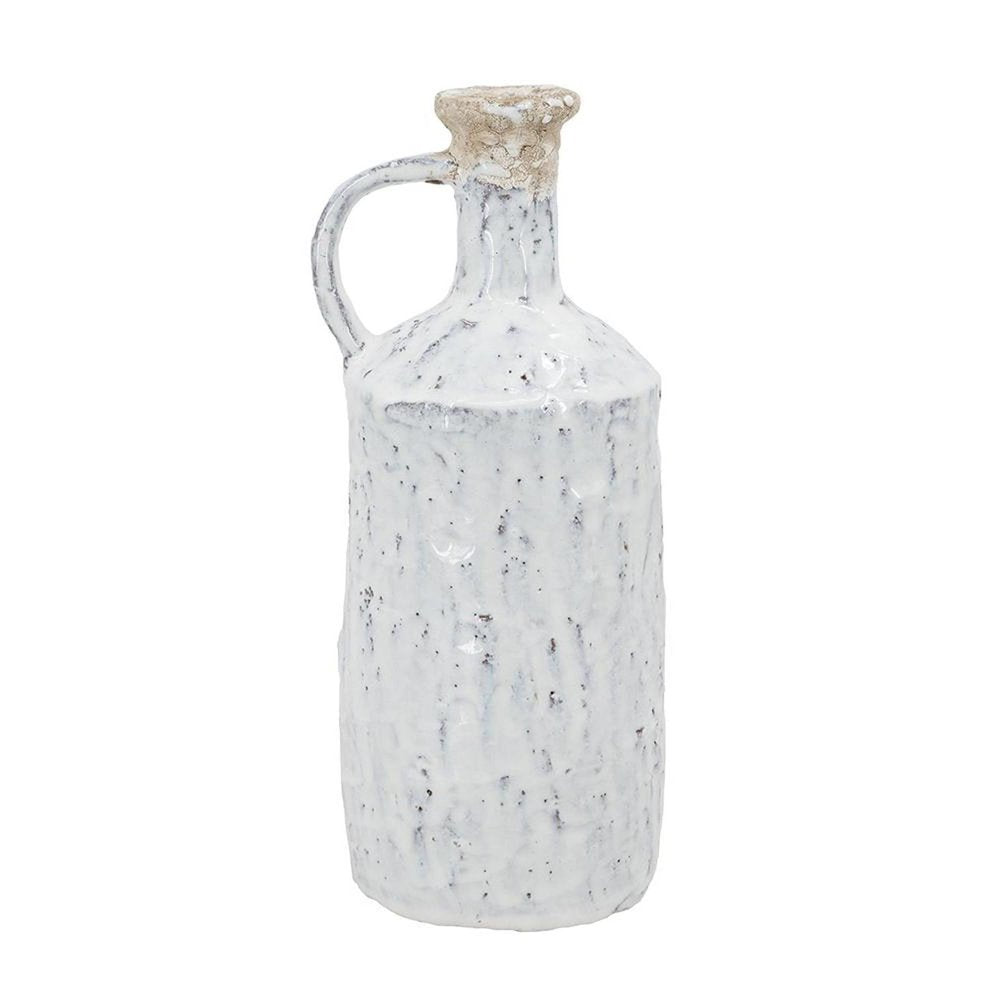 11" White Terracotta Cylinder Jug Vase