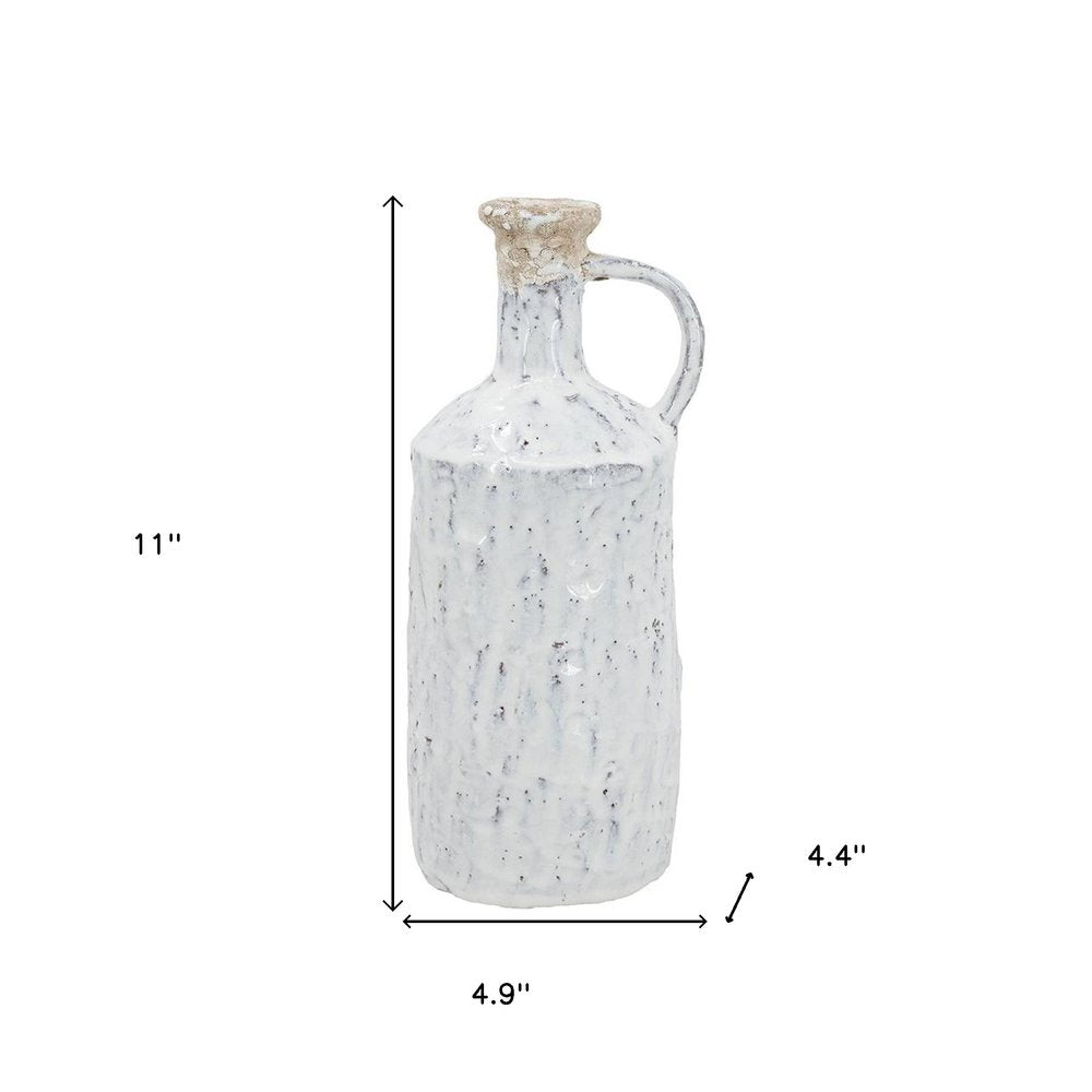 11" White Terracotta Cylinder Jug Vase