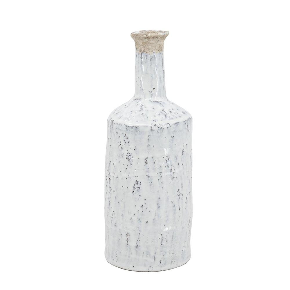 13" White Terracotta Cylinder Jug Vase