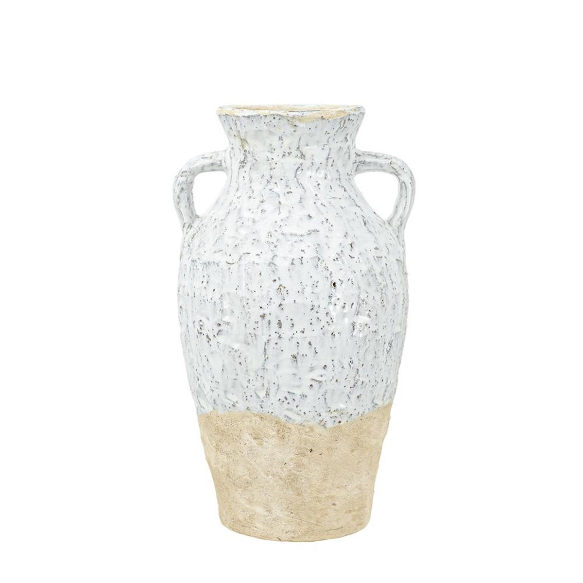 14" Beige And Ivory Color Block Amphora Terracotta Table Vase