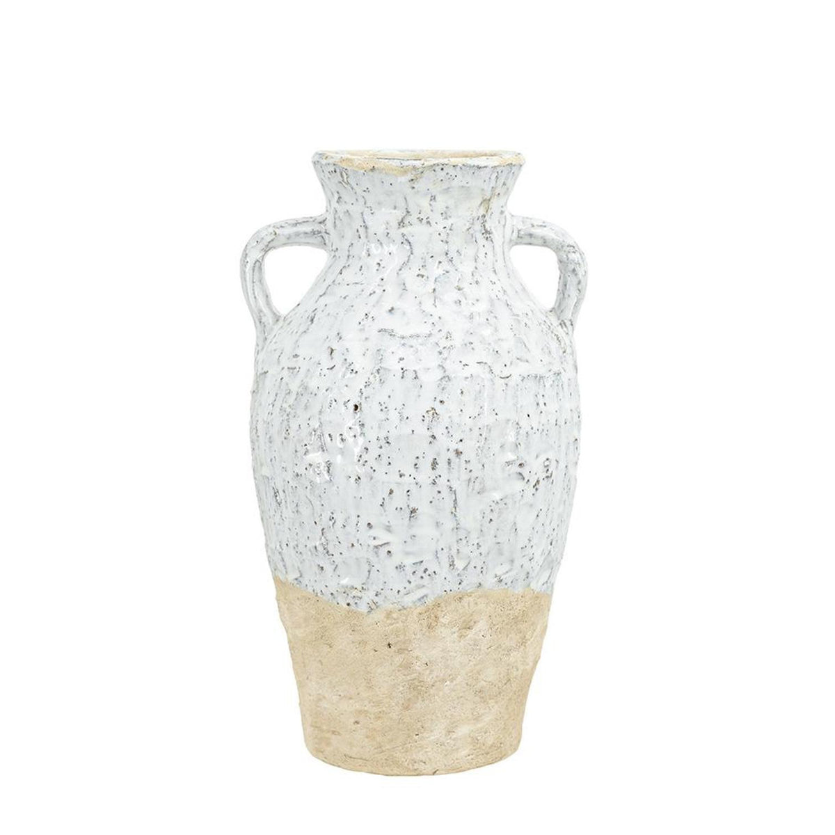 14" Beige And Ivory Color Block Amphora Terracotta Table Vase