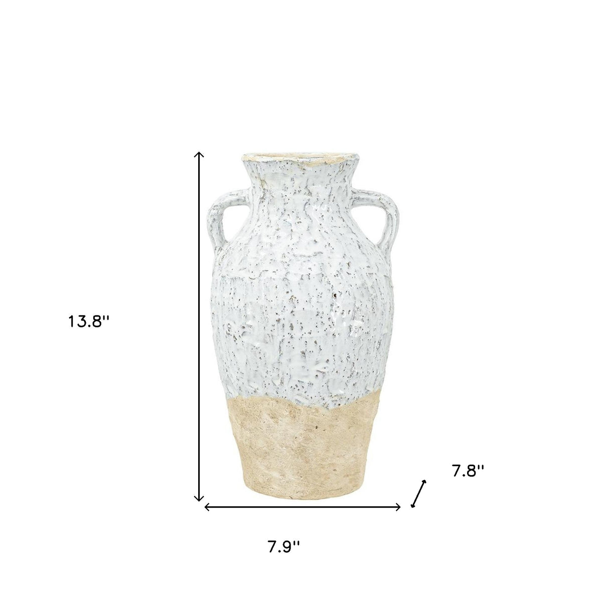 14" Beige And Ivory Color Block Amphora Terracotta Table Vase