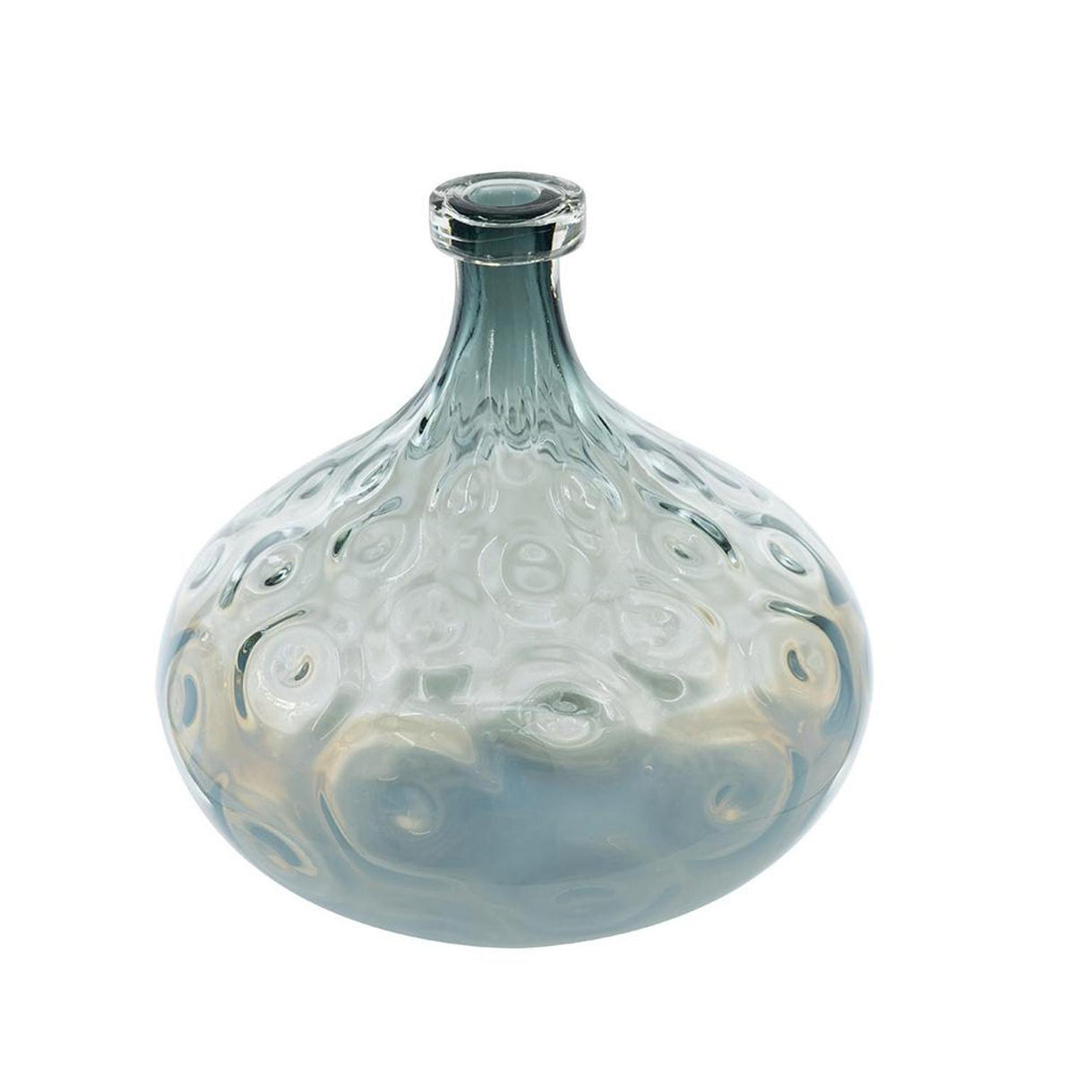 13" Light Blue Hammered Glass Table Vase