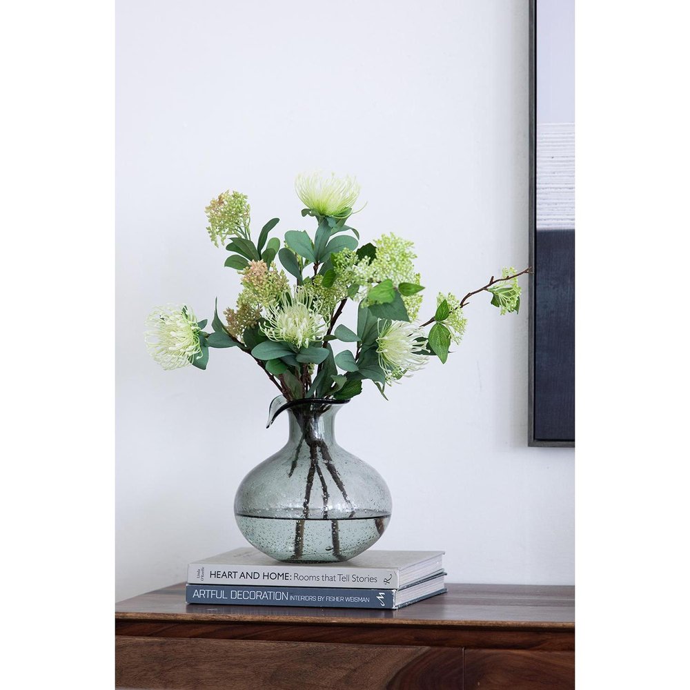 9" Light Gray Bubble Glass Round Table Vase