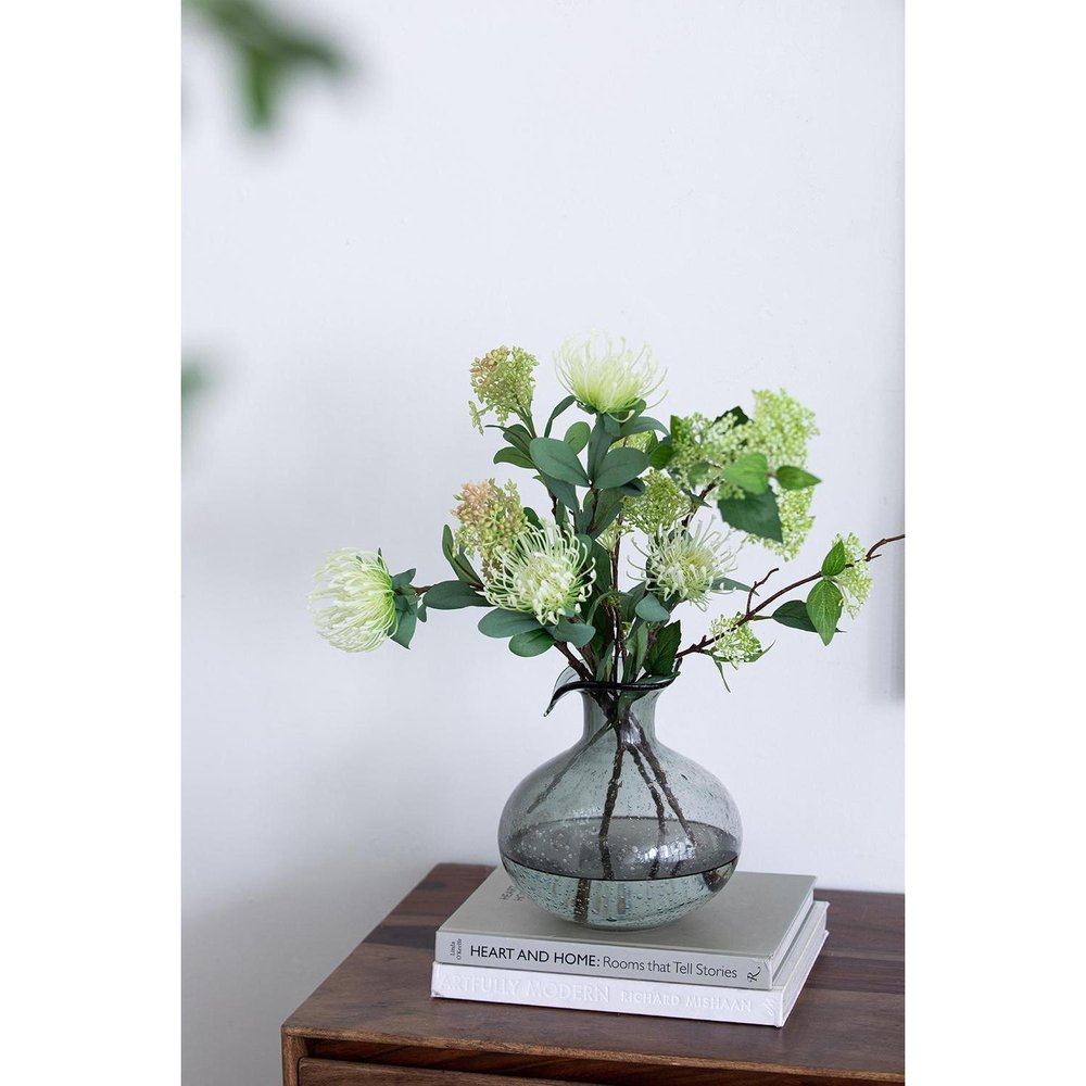 9" Light Gray Bubble Glass Round Table Vase