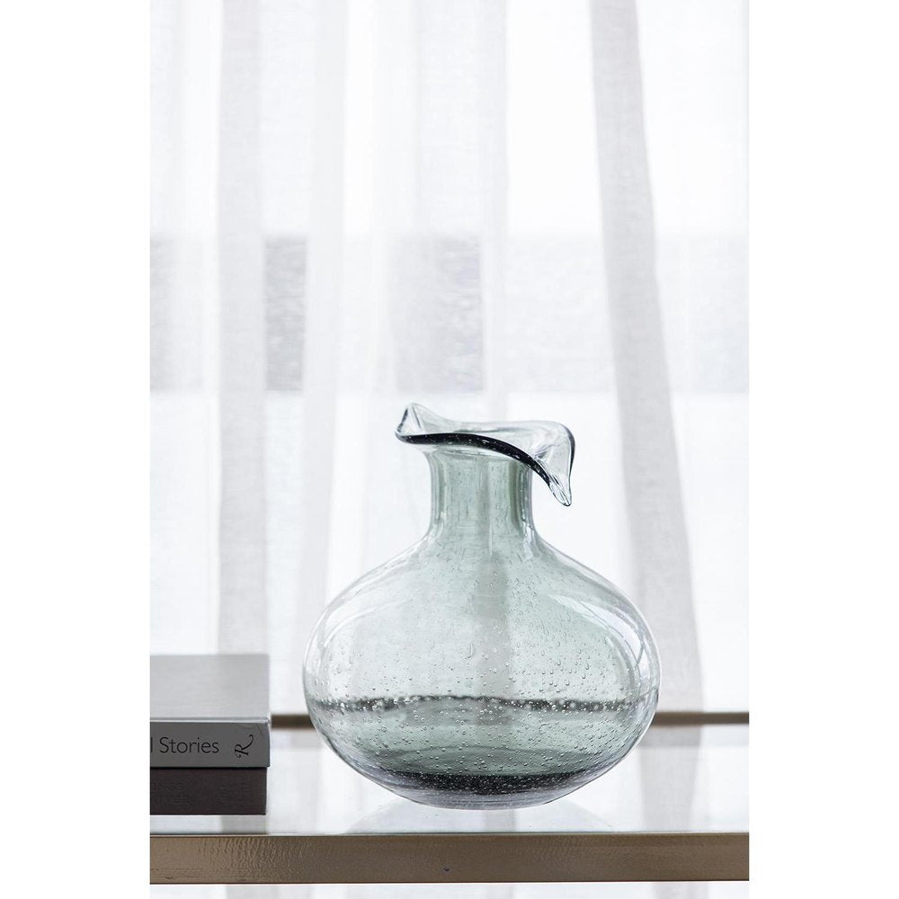 9" Light Gray Bubble Glass Round Table Vase
