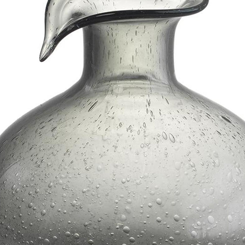 9" Light Gray Bubble Glass Round Table Vase