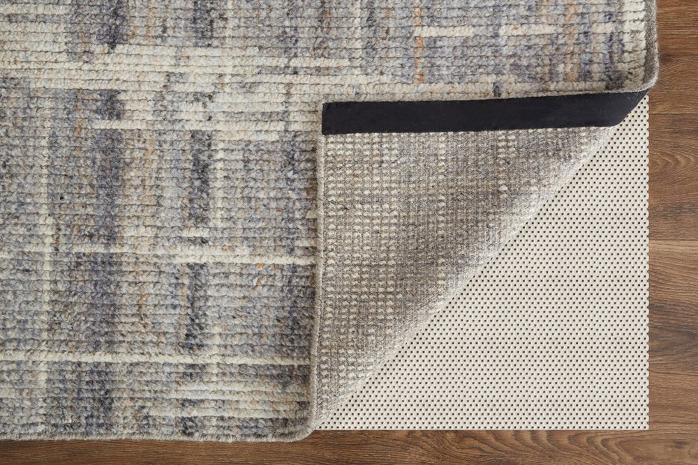 9' X 13' Gray and Ivory Wool Abstract Hand Knotted Worn Faded Area Rug
