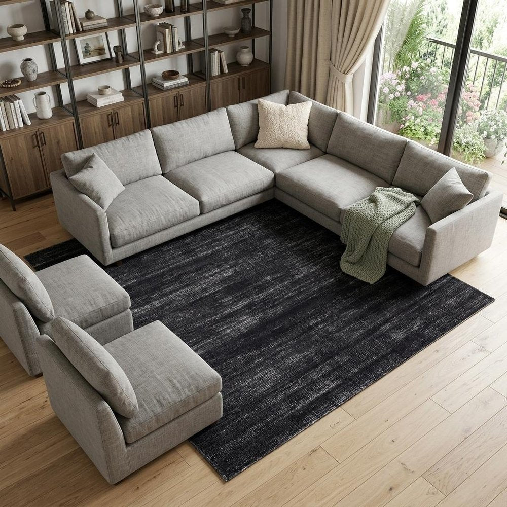 9' X 13' Black and Gray Power Loom Area Rug