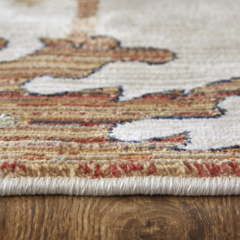 9' X 13' Ivory Red and Blue Floral Power Loom Area Rug