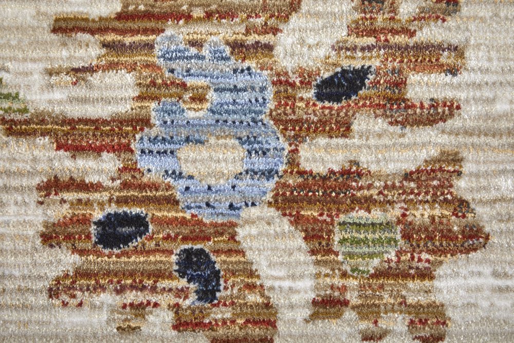 9' X 13' Ivory Red and Blue Floral Power Loom Area Rug