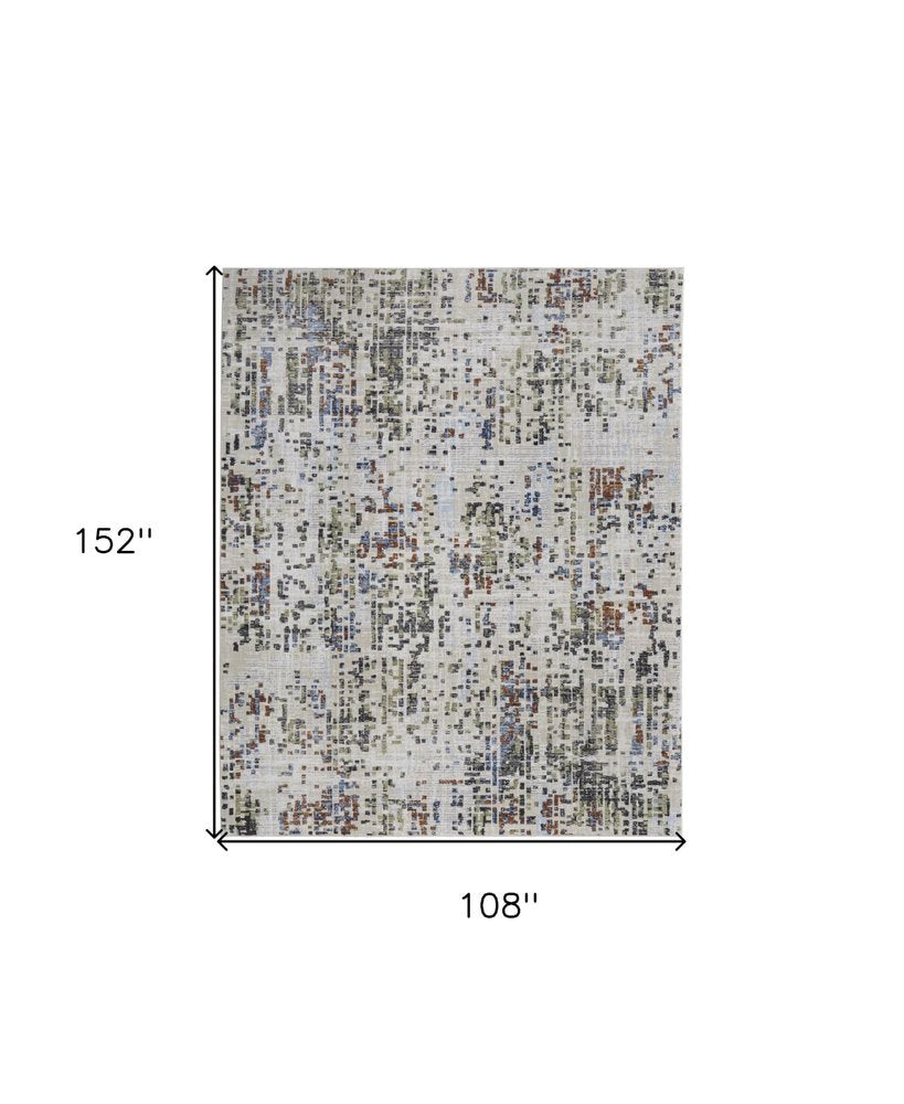 9' X 13' Ivory Green and Blue Abstract Power Loom Area Rug