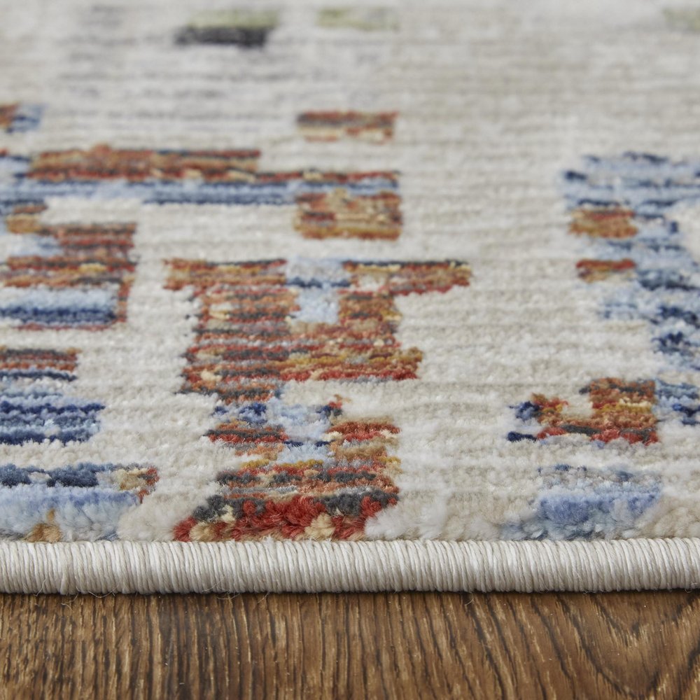 9' X 13' Ivory Green and Blue Abstract Power Loom Area Rug