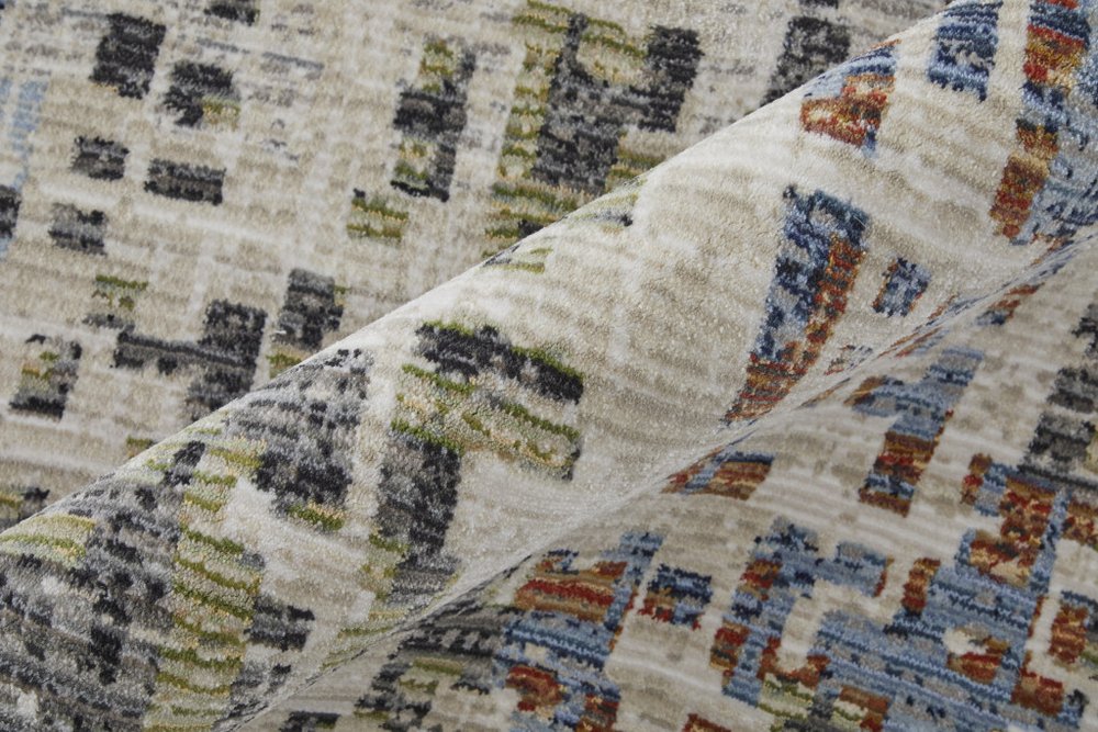 9' X 13' Ivory Green and Blue Abstract Power Loom Area Rug
