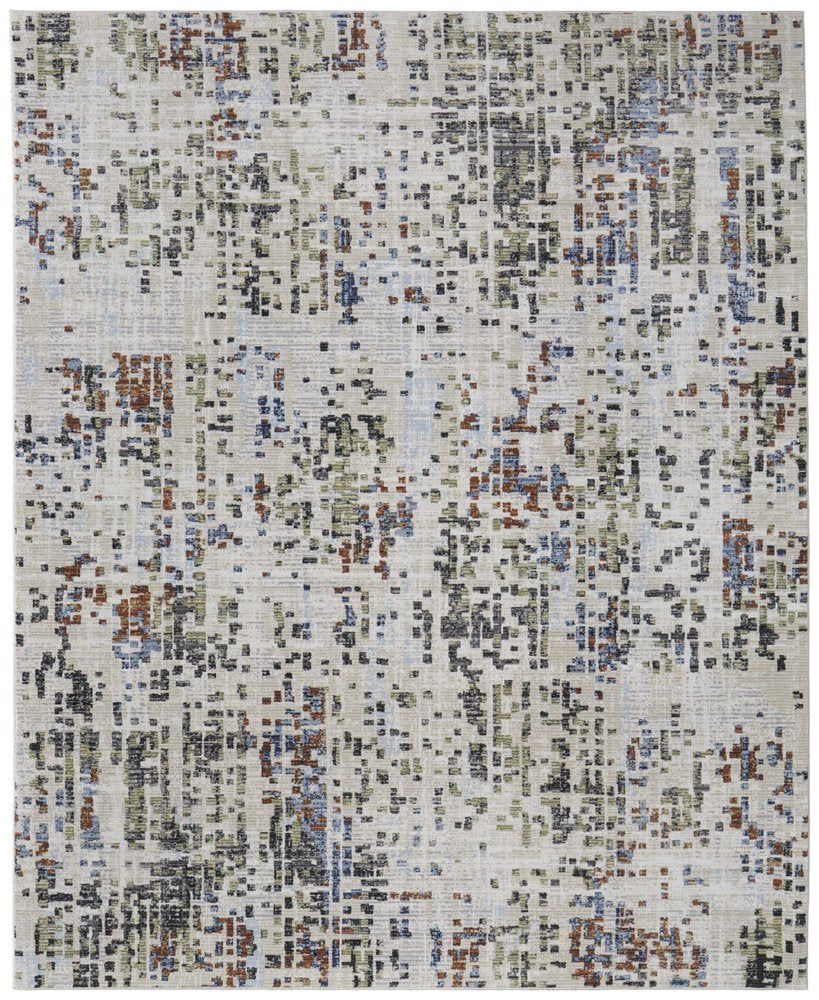 9' X 13' Ivory Green and Blue Abstract Power Loom Area Rug