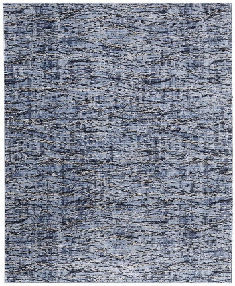 9' X 13' Blue Ivory and Tan Abstract Power Loom Area Rug