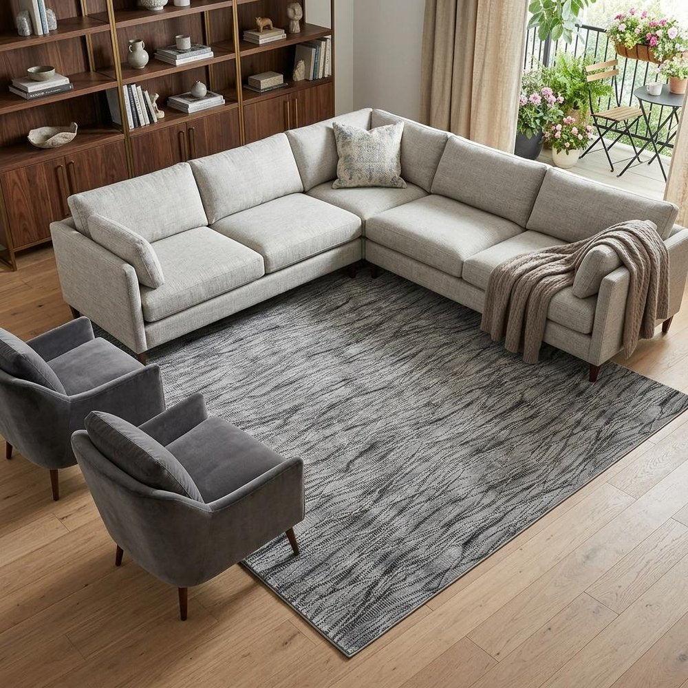 9' X 13' Gray Ivory and Tan Abstract Power Loom Area Rug