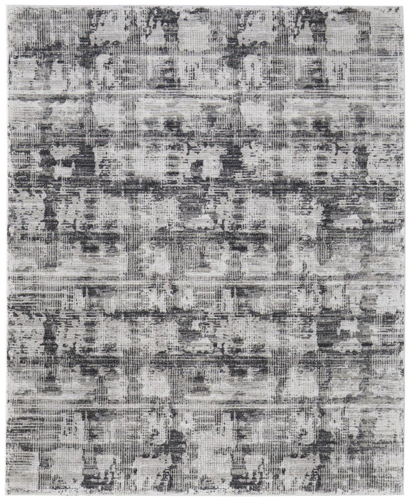 9' X 13' Gray and Ivory Abstract Power Loom Area Rug