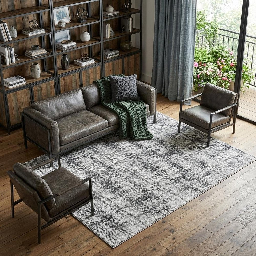 9' X 13' Gray and Ivory Abstract Power Loom Area Rug