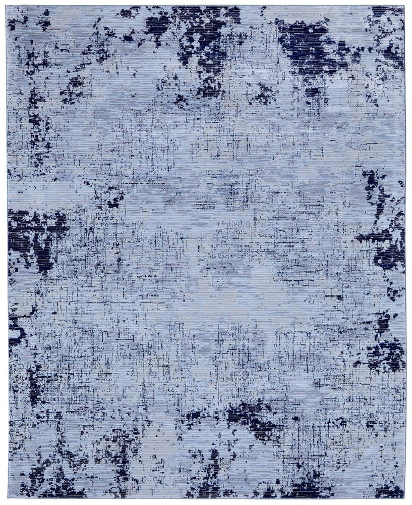 9' X 13' Light Blue and Black Abstract Power Loom Area Rug