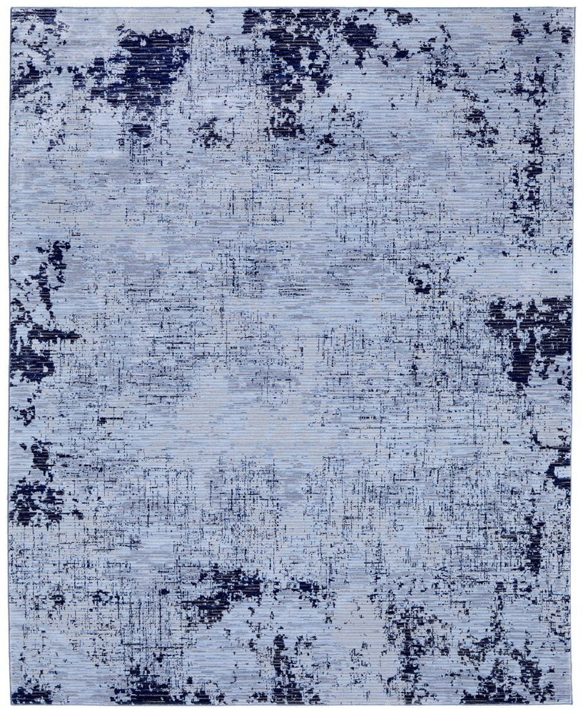 9' X 13' Light Blue and Black Abstract Power Loom Area Rug