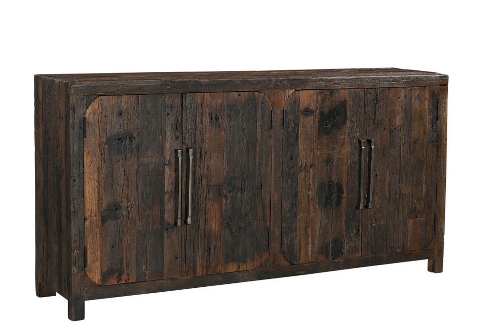 72" Dark Brown Distressed Reclaimed Wood Sideboard With Four Doors