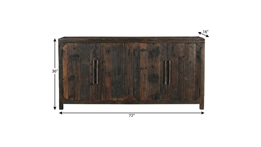 72" Dark Brown Distressed Reclaimed Wood Sideboard With Four Doors
