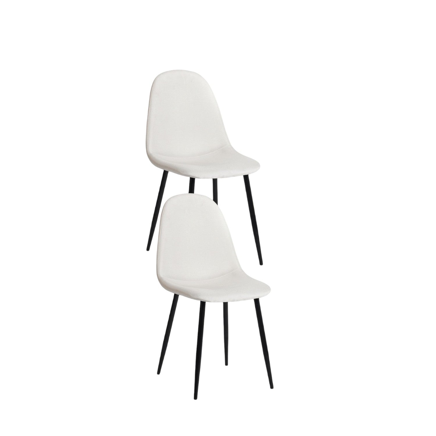 Set of Four Beige and Black Fabric and Metal Dining Side Chairs