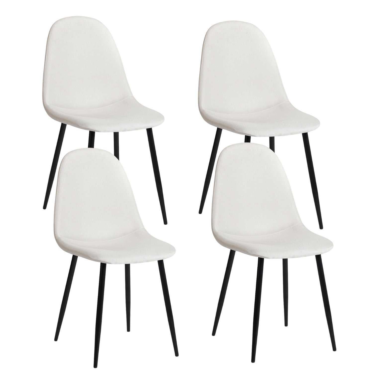 Set of Four Beige and Black Fabric and Metal Dining Side Chairs