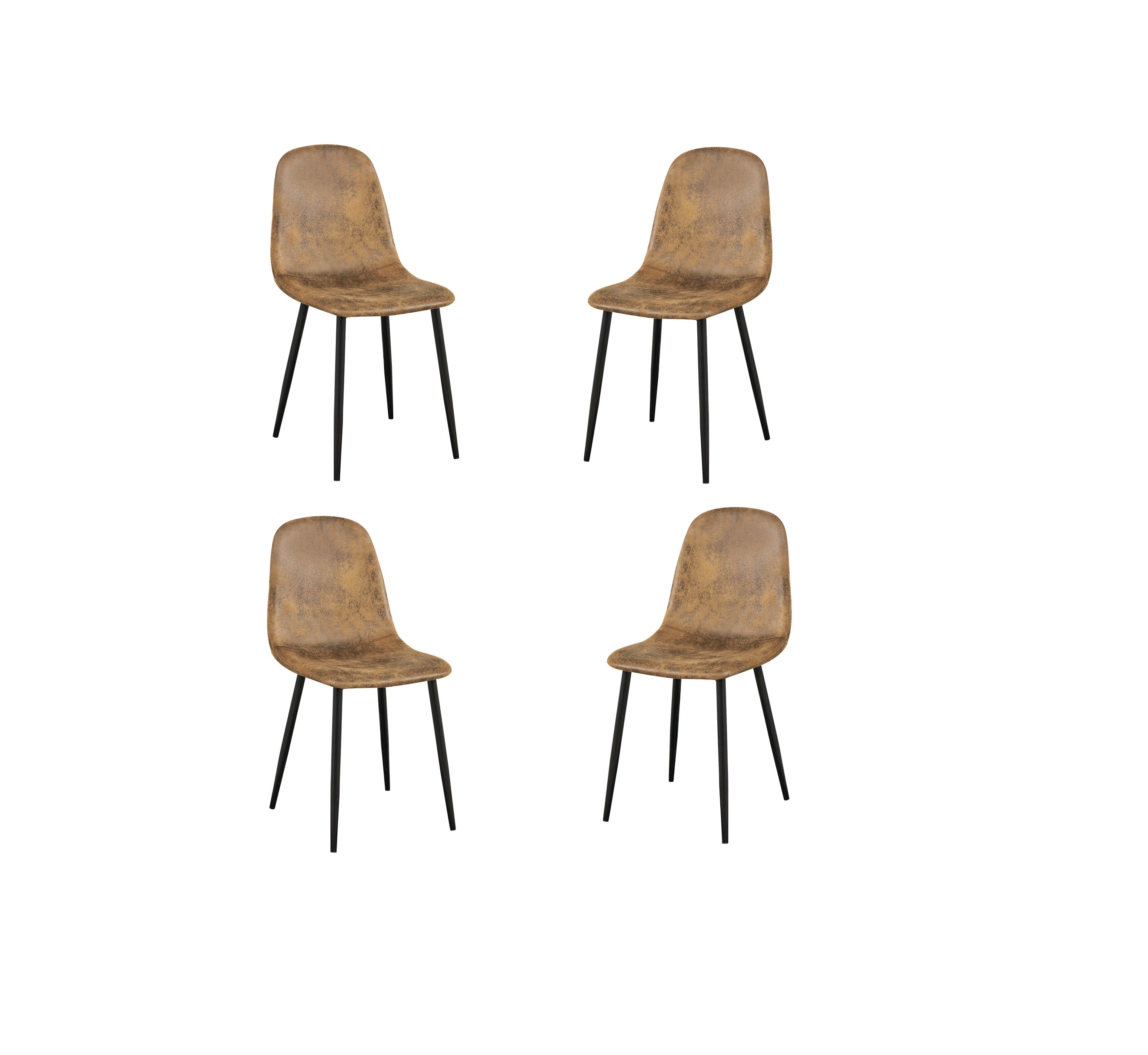 Set of Four Brown and Black Suede and Metal Dining Side Chairs