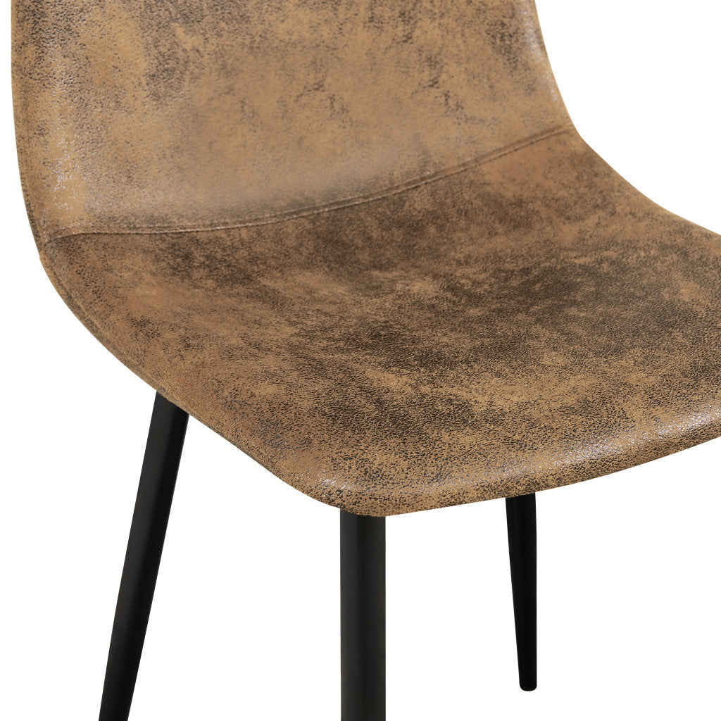 Set of Four Brown and Black Suede and Metal Dining Side Chairs