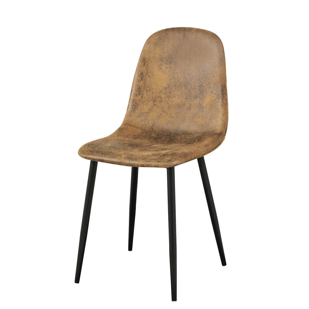 Set of Four Brown and Black Suede and Metal Dining Side Chairs