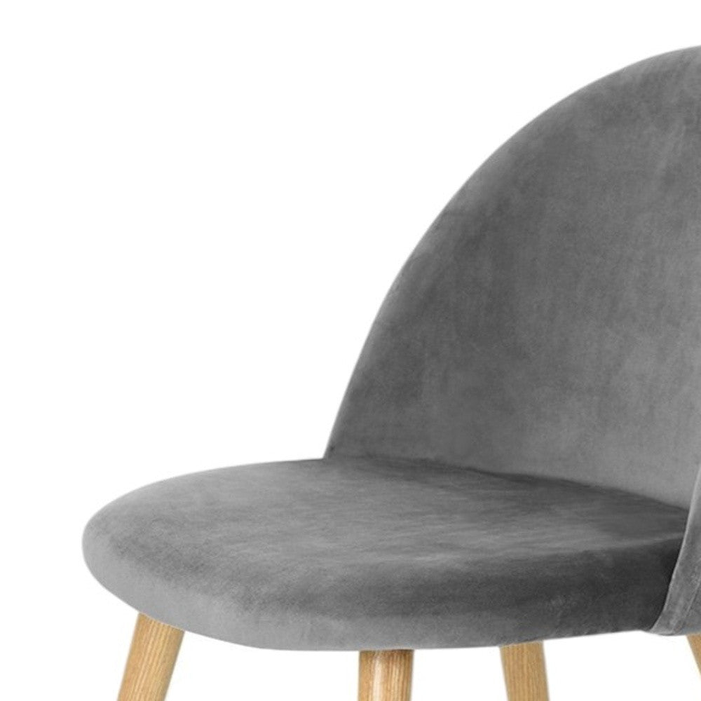 Set of Two Gray and Oak Velvet and Metal Dining Side Chairs