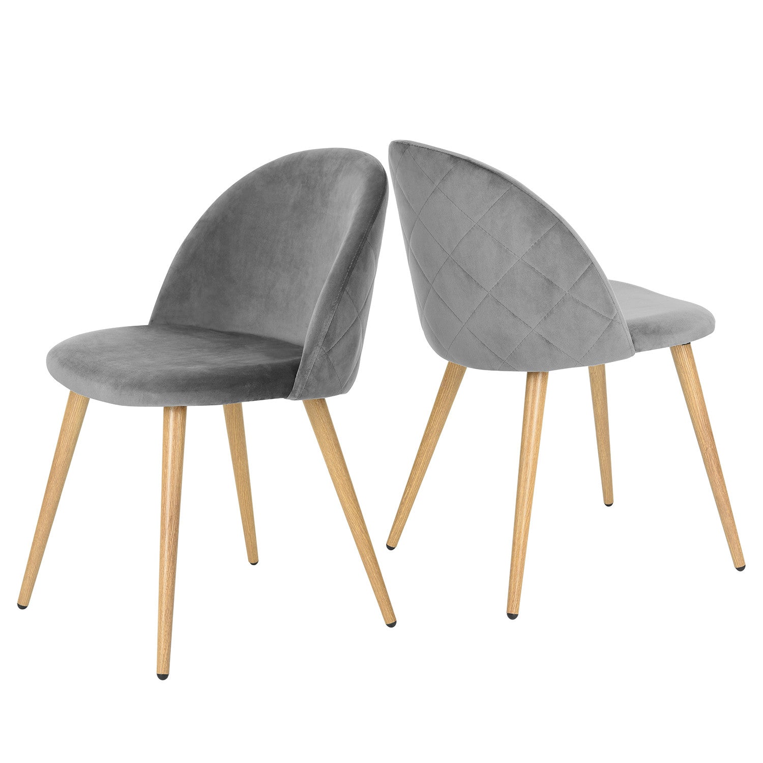 Set of Two Gray and Oak Velvet and Metal Dining Side Chairs