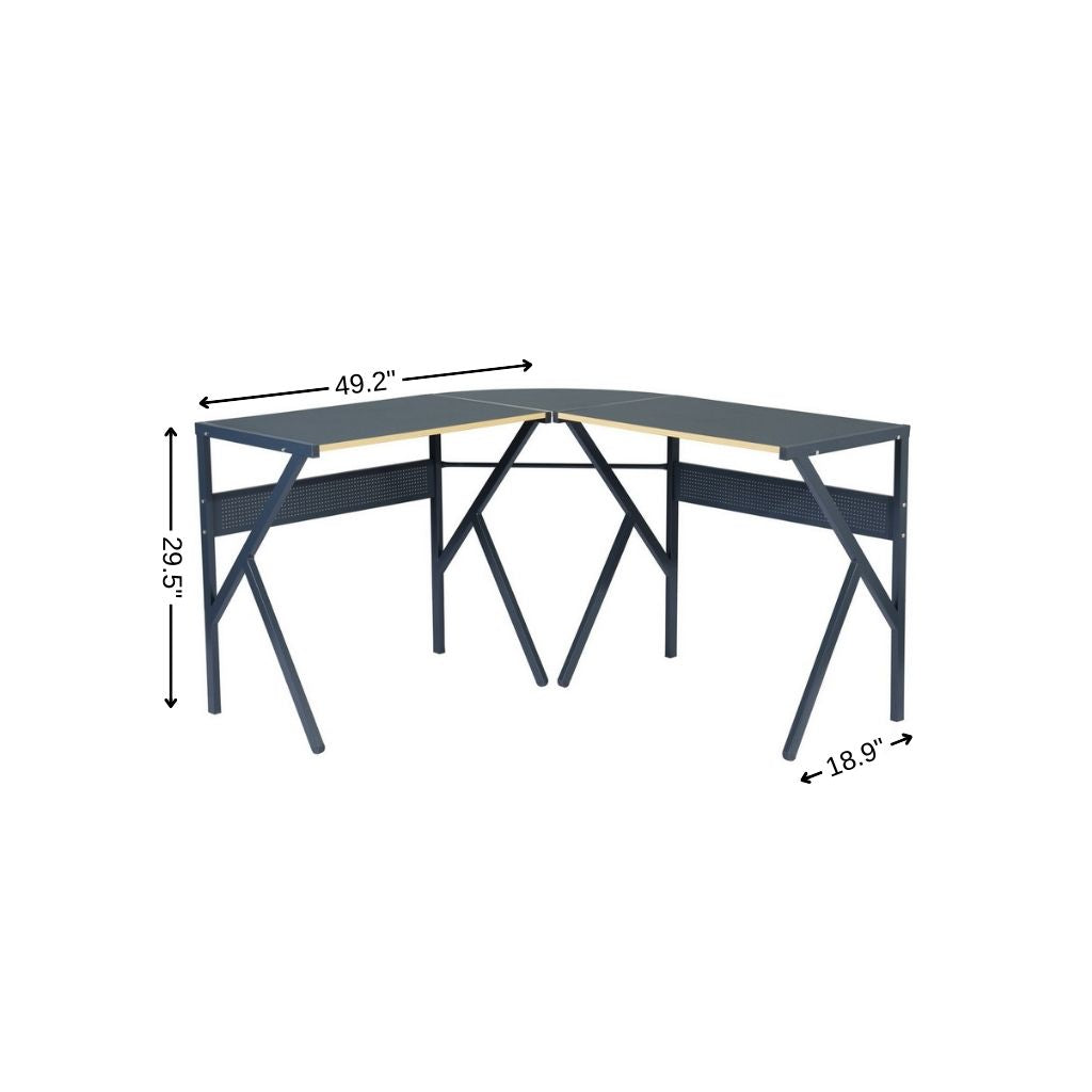 49" Black Wood and Metal Corner H-Shape Computer Desk