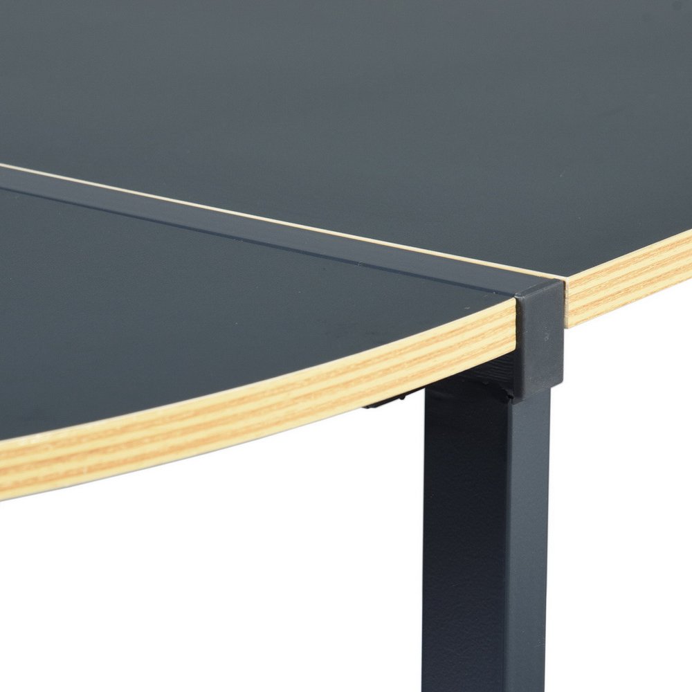 49" Black Wood and Metal Corner H-Shape Computer Desk