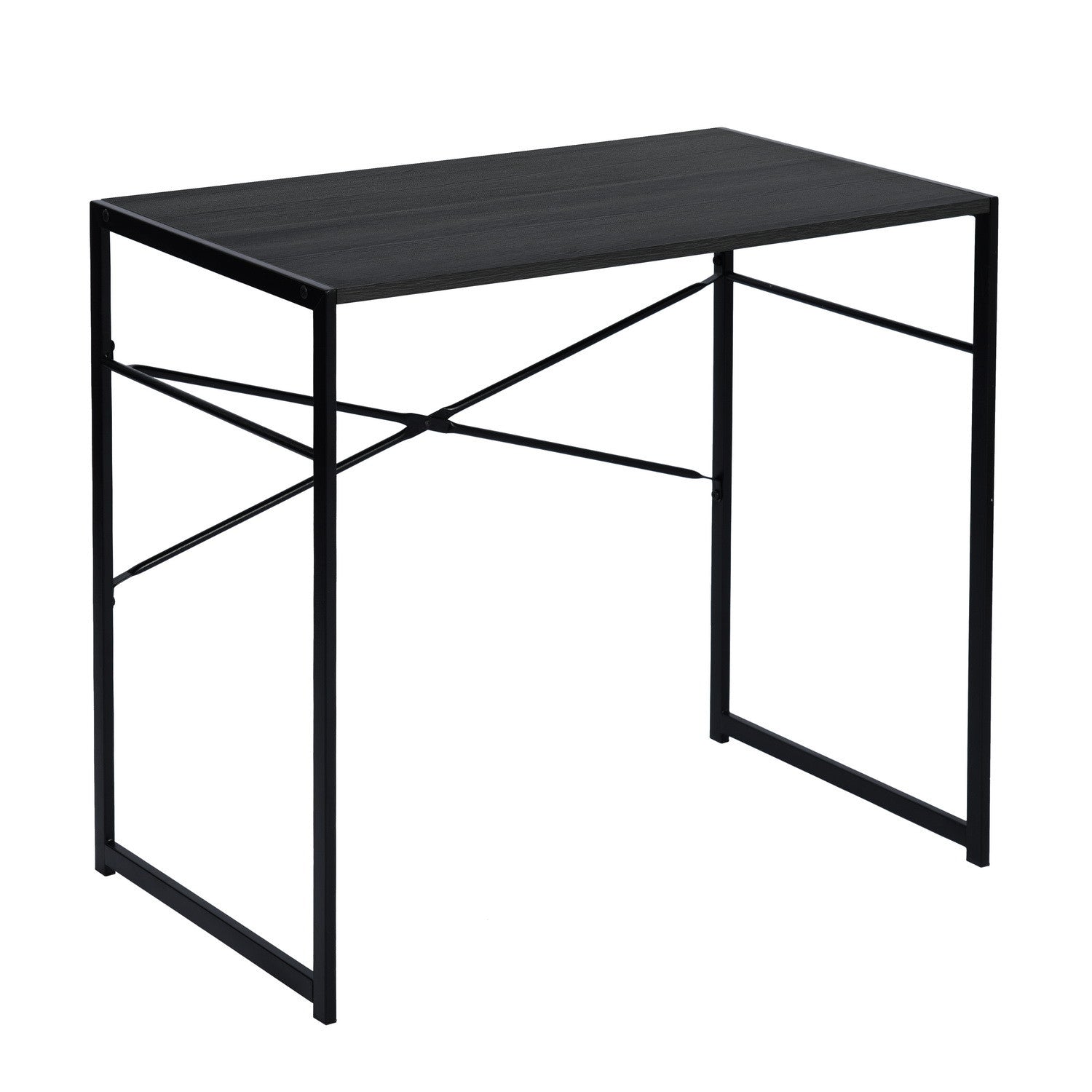 39" Brown and Black Wood and Metal H-Shape Computer Desk